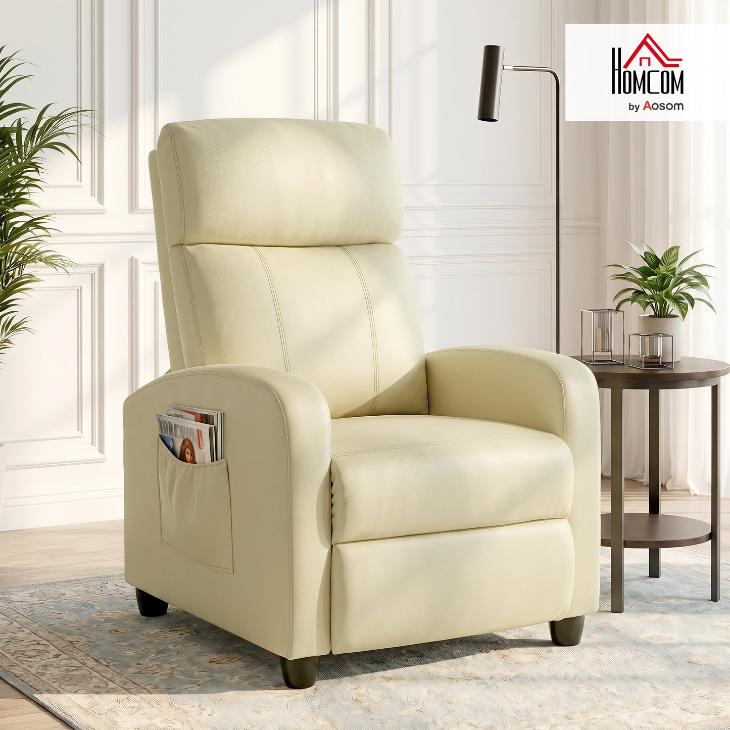 Recliner Sofa Chair PU Leather Massage Armcair w/ Remote, Cream White