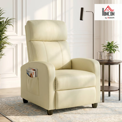 Recliner Sofa Chair PU Leather Massage Armcair w/ Remote, Cream White