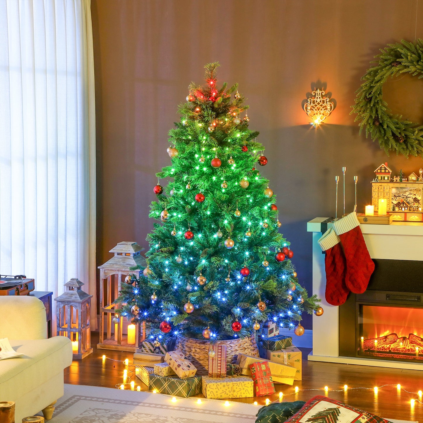 180cm Christmas Tree with Colourful DIY LEDs, Remote, Carolina Pine