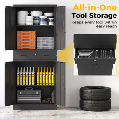 180cm Tall Tool Cabinet, Lockable Metal Storage Cabinet with Drawer