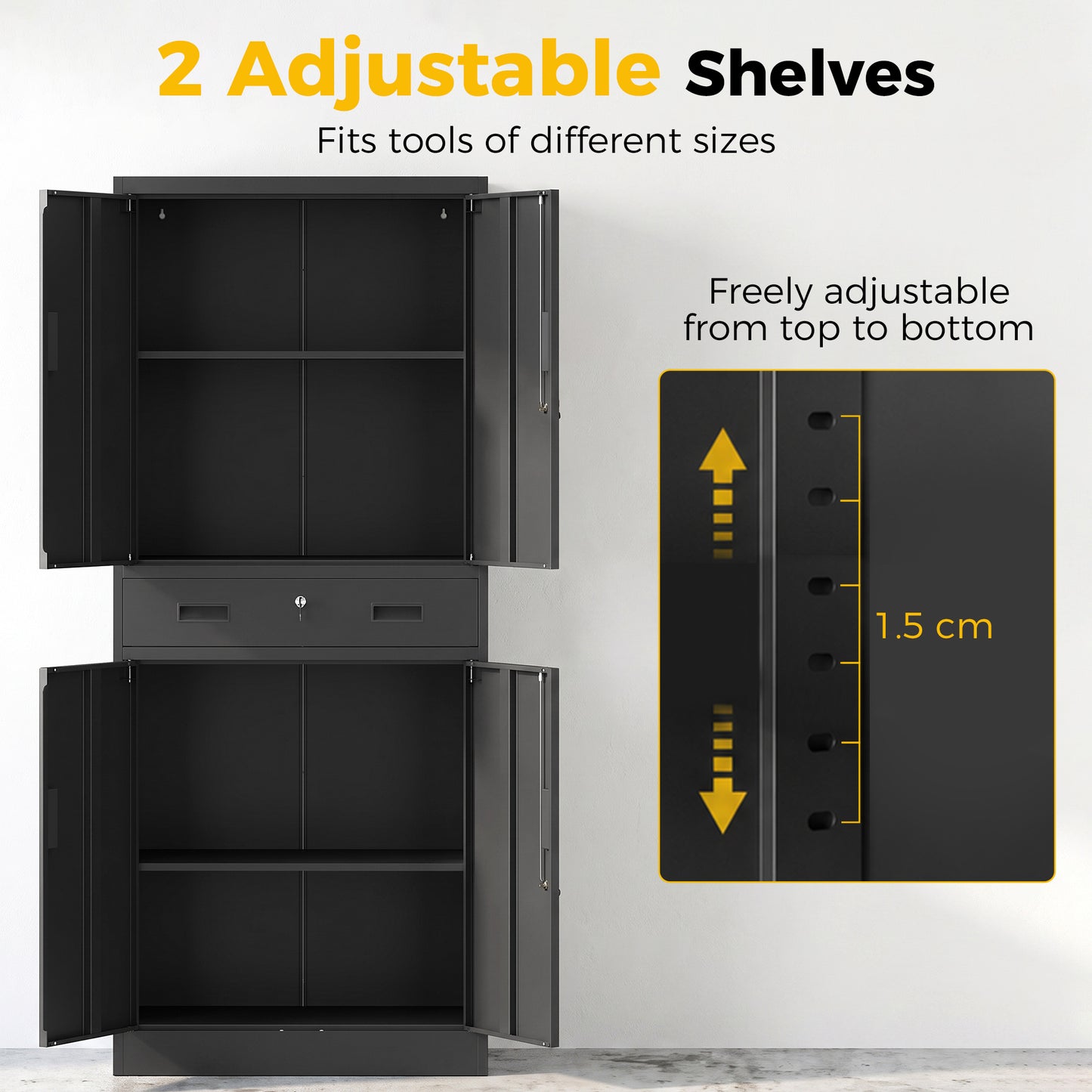180cm Tall Tool Cabinet, Lockable Metal Storage Cabinet with Drawer
