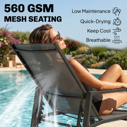 Sun Loungers Set of 2 w/ Retractable Footrest 5-Position Adjustable