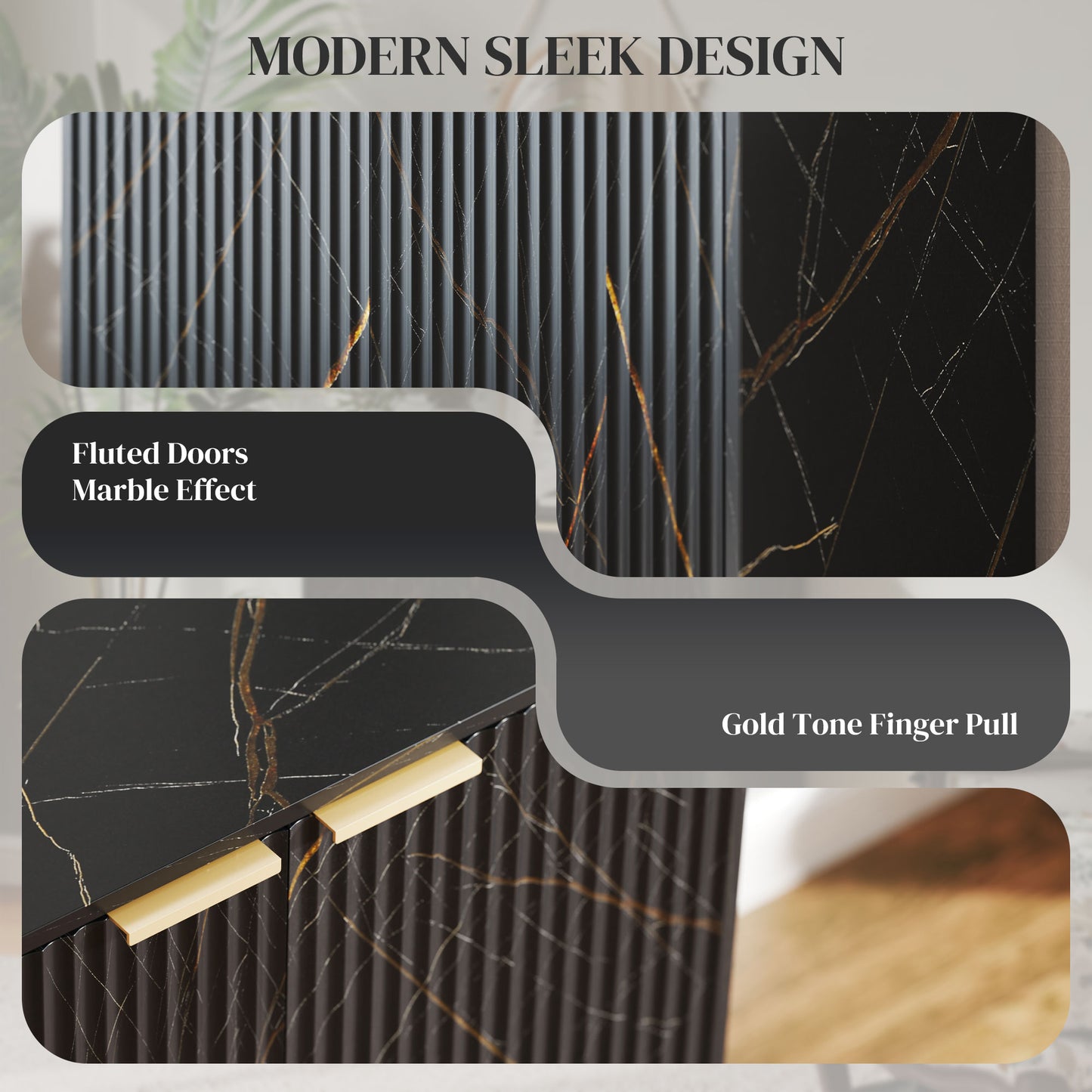 Sideboard, Buffet Cabinet with 2 Doors and Adjustable Shelves, Black