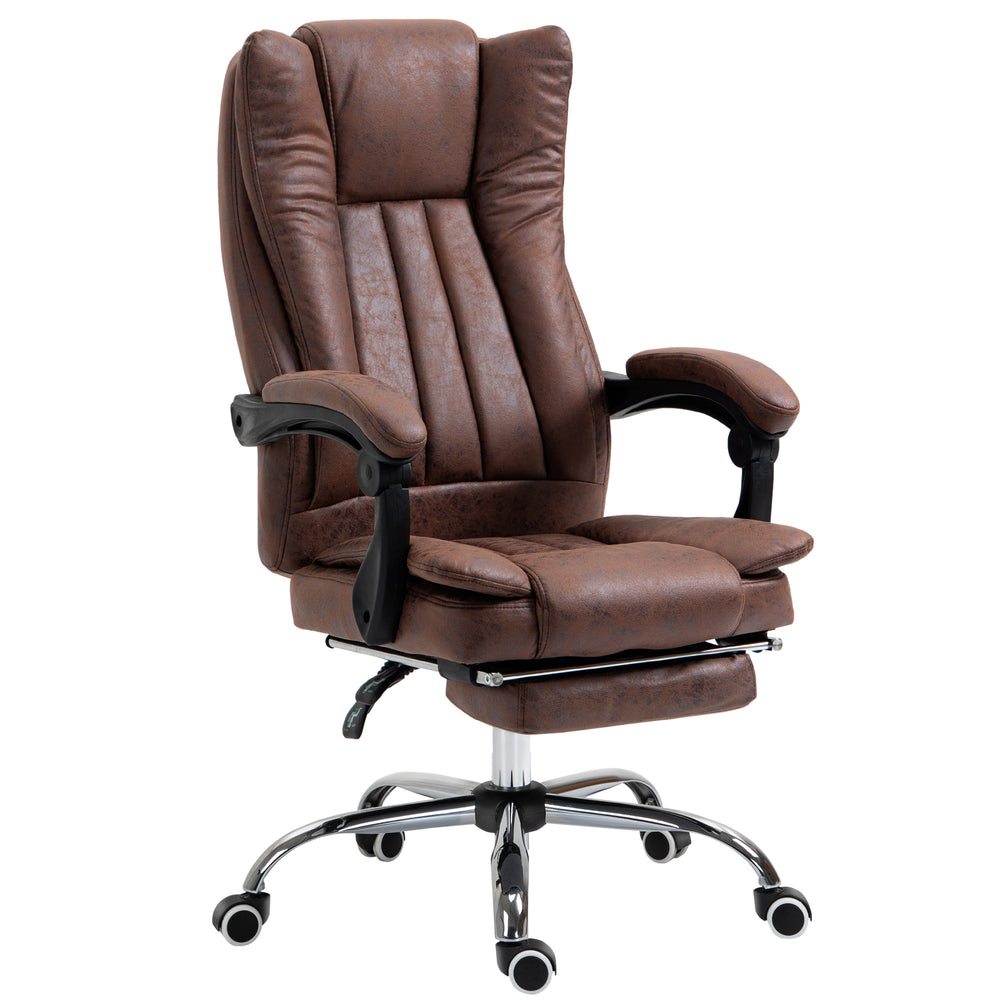 Home Office Chair Microfibre Desk Chair with Reclining Function Armrests Swivel Wheels Footrest Brown