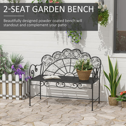 Garden Bench, Metal Outdoor Patio Garden Loveseat, Black