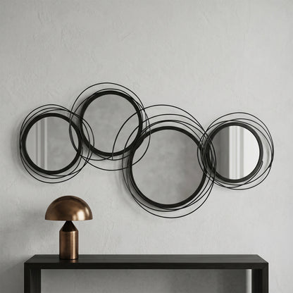 Metal Wall Art 56cm Modern Decorative Mirror Decor Hanging Home Wall Sculptures for Living Room Bedroom Dining Room, Black