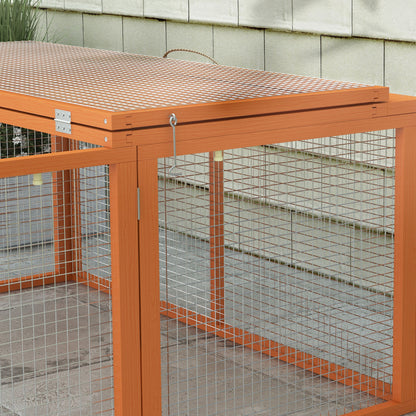 Rabbit Hutch, Folding Wooden Rabbit Run with Openable Top, Orange