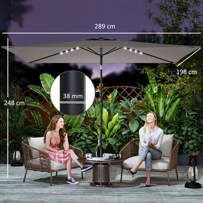 3 x 2 m Garden Parasol Umbrella with Light, Outdoor Patio Umbrella