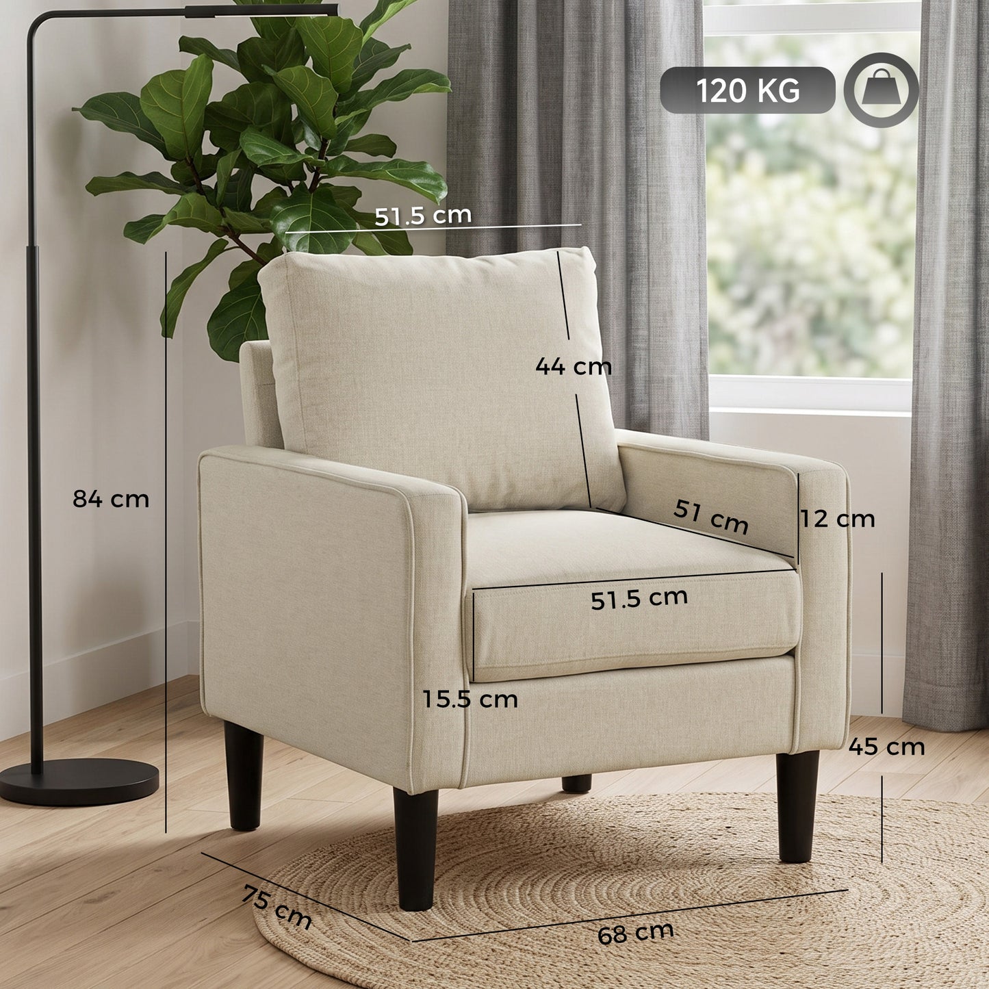 Removable Pillow Linen Accent Chair, Cream