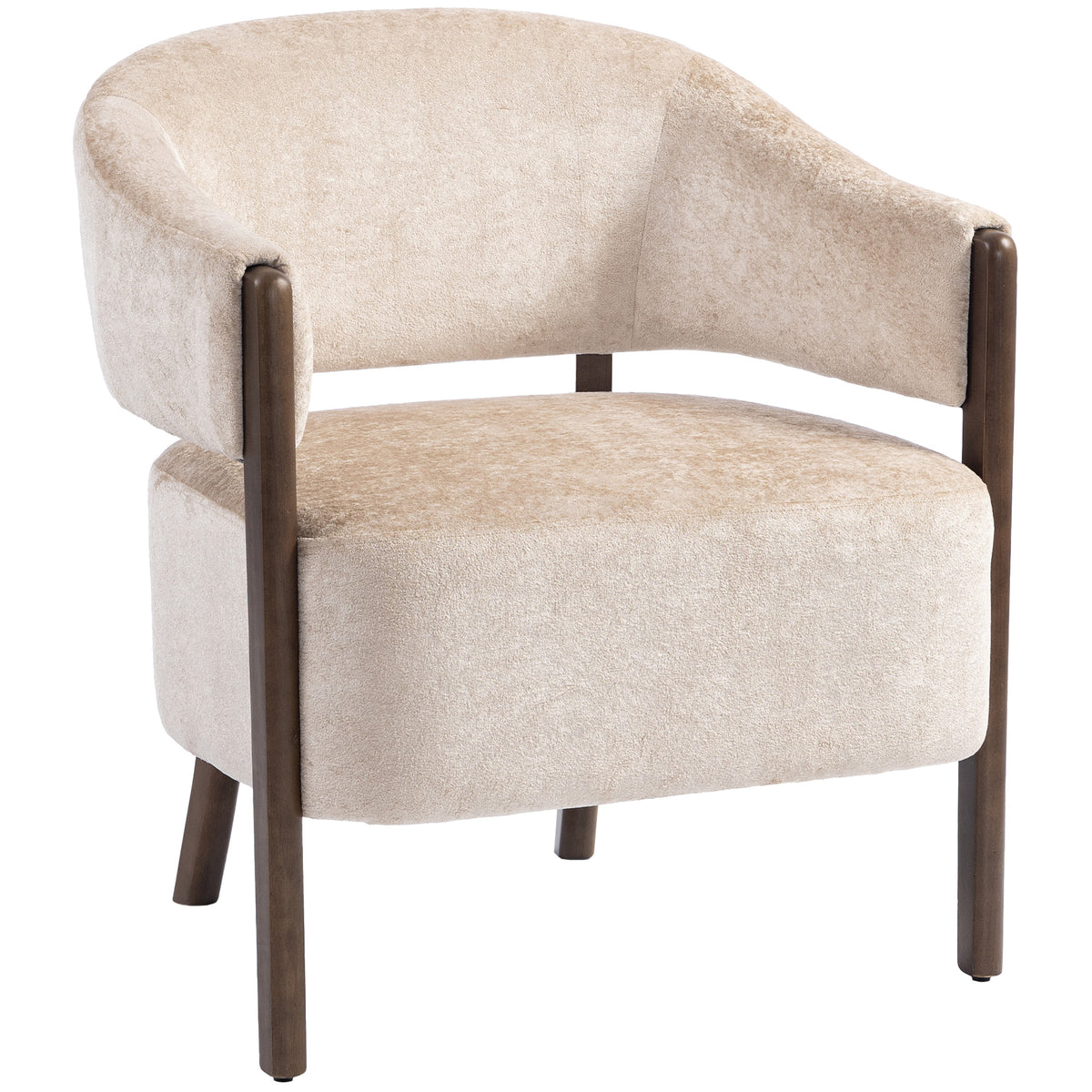 Accent Chair, Upholstered Armchair with Solid Wood Legs, Beige