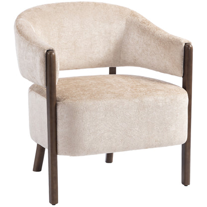 Accent Chair, Upholstered Armchair with Solid Wood Legs, Beige