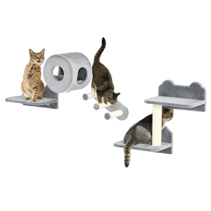 Cat Wall Furniture with Platforms, Steps, Perch, Cat House - Grey