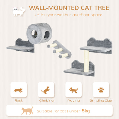 Cat Wall Furniture with Platforms, Steps, Perch, Cat House - Grey