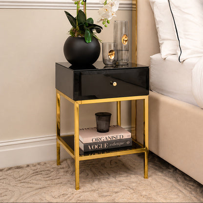Stiletto Black Glass and Brass Side Table