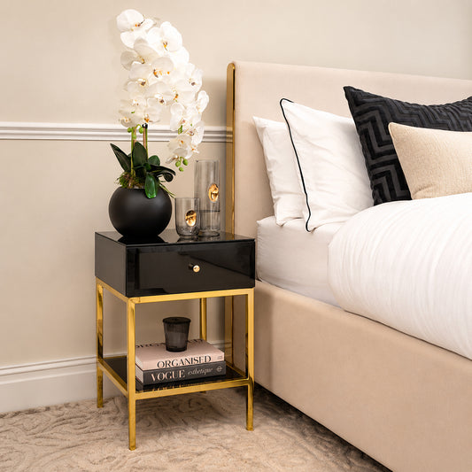 Stiletto Black Glass and Brass Side Table