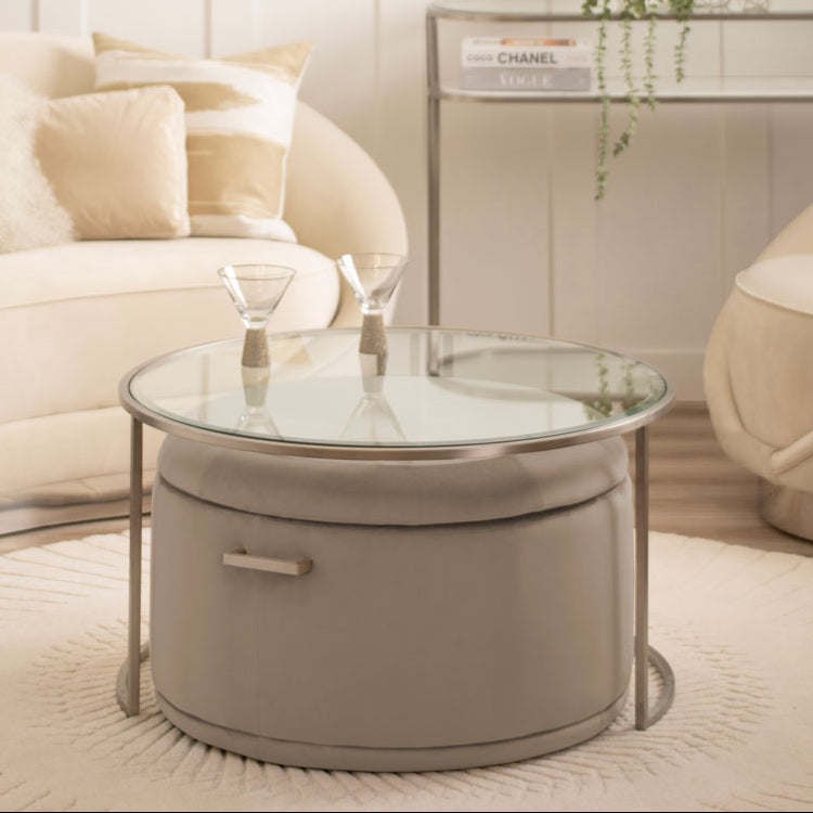 Aria Silver Coffee Table and Storage Ottoman Dove Grey - Set