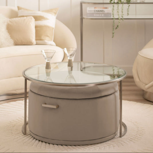 Aria Silver Coffee Table and Storage Ottoman Dove Grey - Set