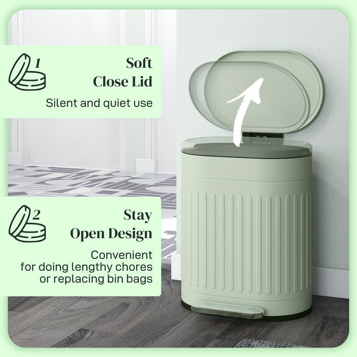 20L Pedal Bin, Metal Kitchen Bin with Soft-close Lid, Light Green