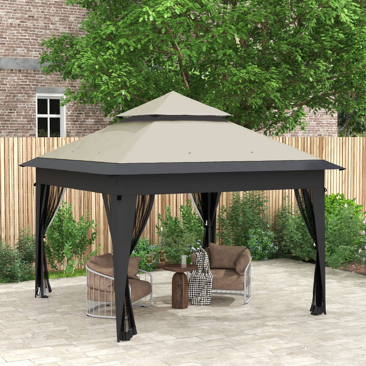 3 x 3(m) Pop Up Gazebo with Mosquito Netting, 1 Person Easy up Marquee Party Tent with 1-Button Push, Double Roof, Sandbags