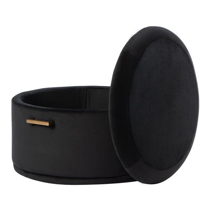 Aria Storage Ottoman – Black – Brass/Silver