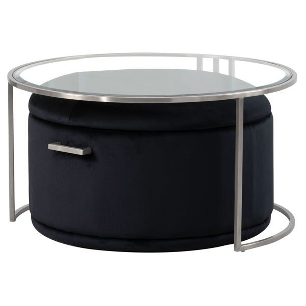 Aria Silver Coffee Table and Storage Ottoman Black - Set