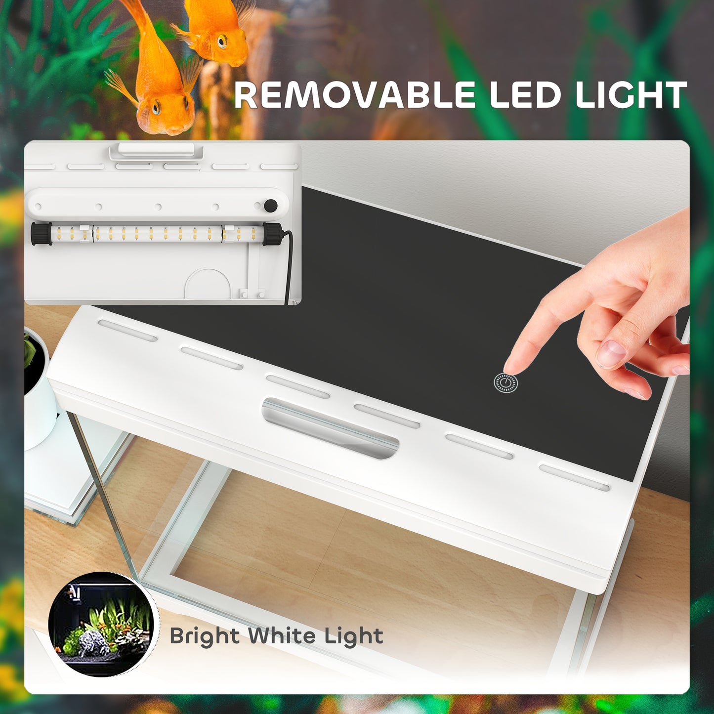 27L Fish Tank, Glass Aquarium with Filter System, LED Light, Water Pump, Fish Tank Starter Kits for Betta, Goldfish, Shrimps, Cold Water Fish, White