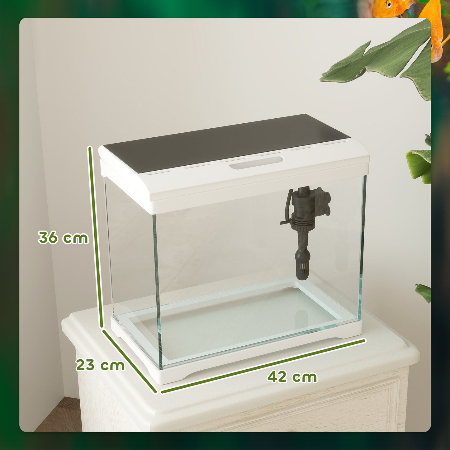 27L Fish Tank, Glass Aquarium with Filter System, LED Light, Water Pump, Fish Tank Starter Kits for Betta, Goldfish, Shrimps, Cold Water Fish, White
