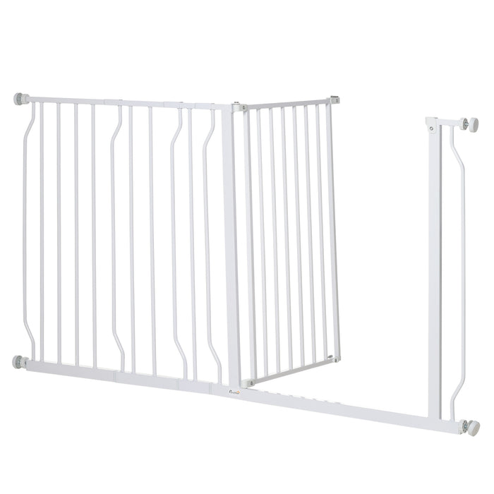 Dog Gate Extra Wide Stairway Gate for Pet with Door, 76H x 75-145Wcm, White