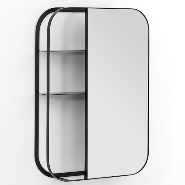 Stria Wall Mirror with Shelves – Black
