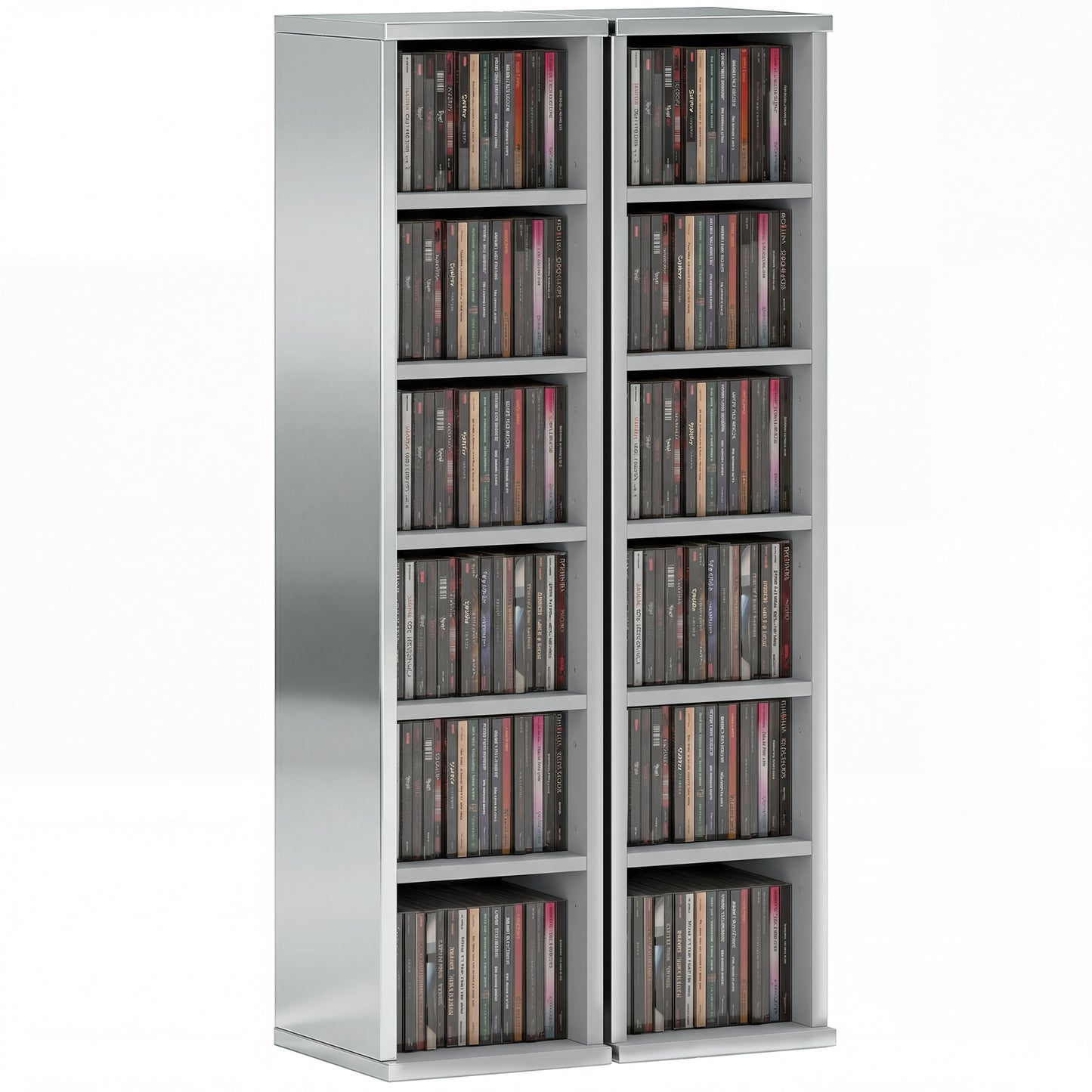 Set of 2 CD Storage Units with Adjustable Shelves, High Gloss Grey