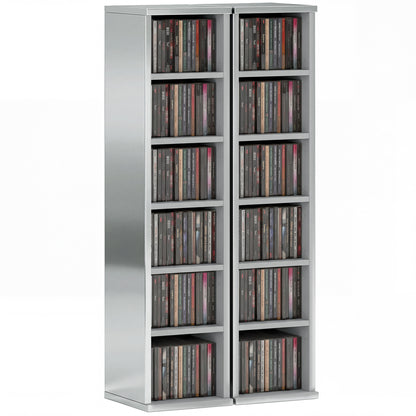Set of 2 CD Storage Units with Adjustable Shelves, High Gloss Grey
