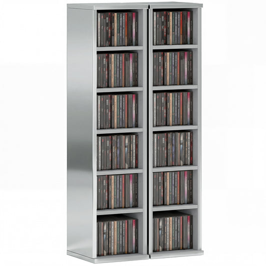 Set of 2 CD Storage Units with Adjustable Shelves, High Gloss Grey