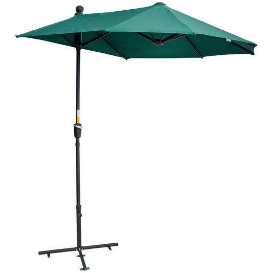 2m Half Parasol Market Umbrella Garden Balcony Parasol with Crank Handle, Cross Base, Double-Sided Canopy, Green