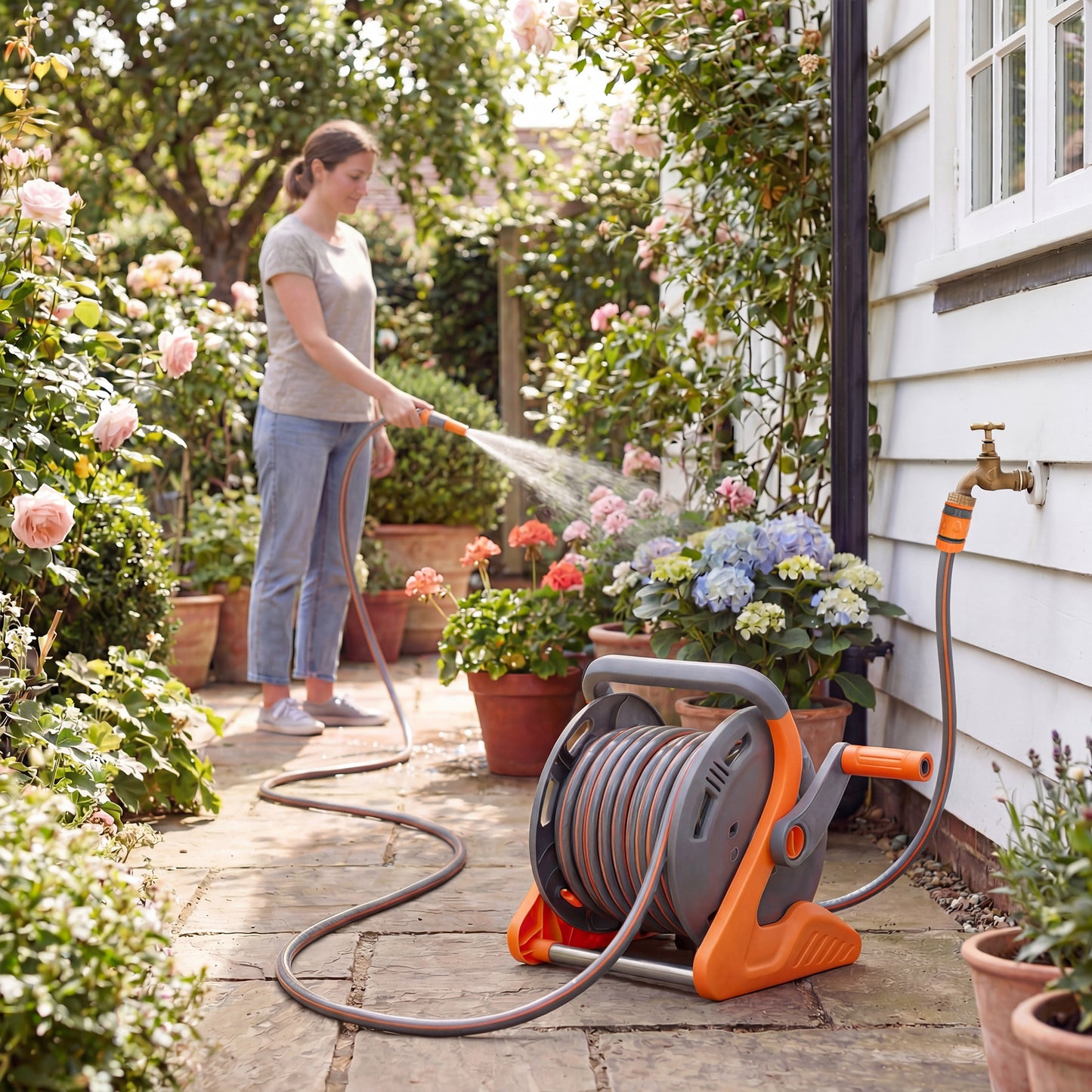 Portable Garden Hose Reel, 20+2 m Wall Mounted Hose Reel