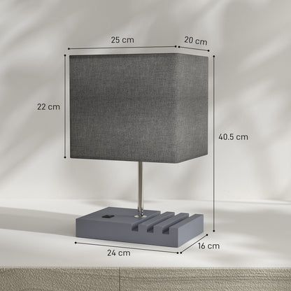 Table Lamp with 3 Slots, Bedside Lamp with Solid Wood Base, Grey