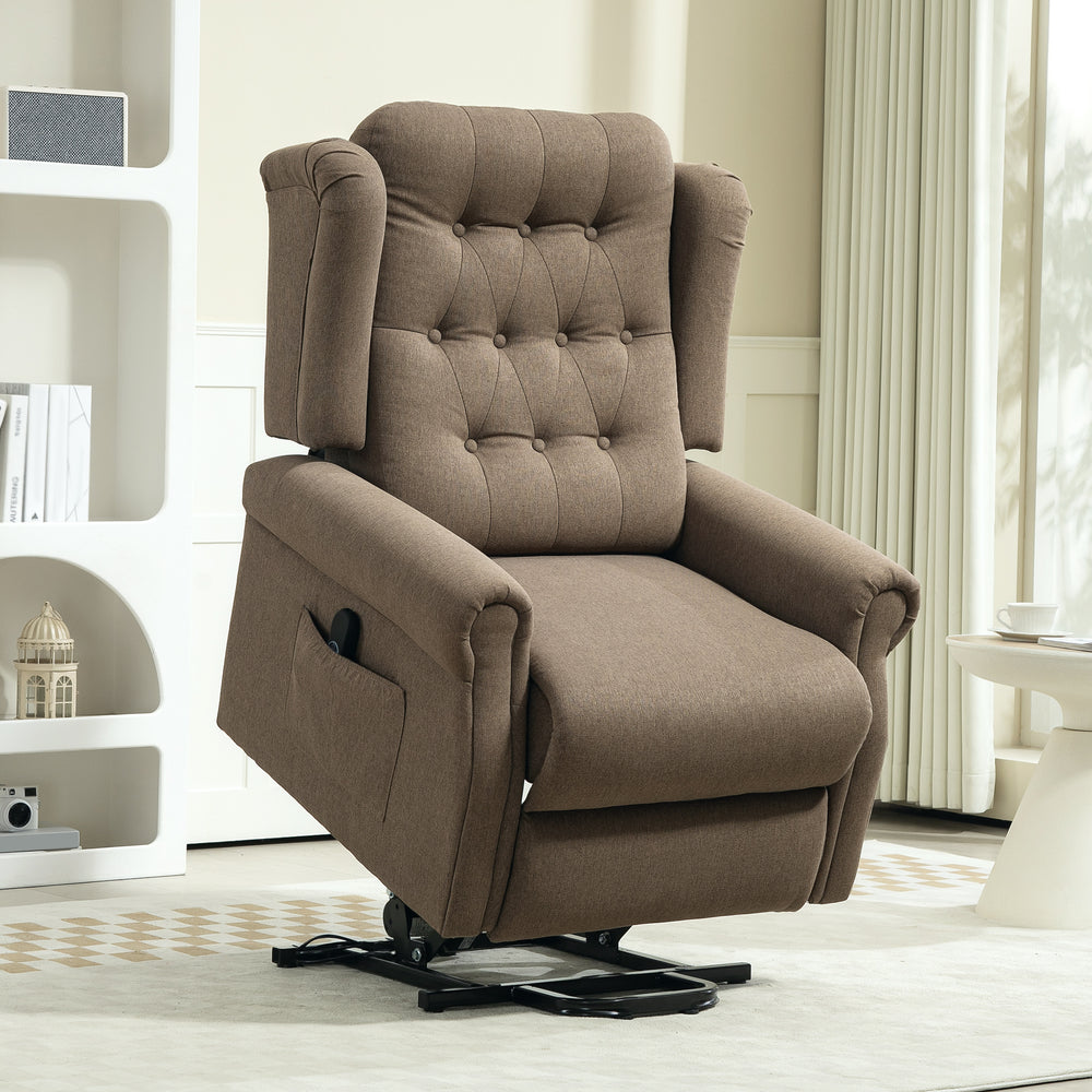 Power Lift Recliner Armchair with Wingback, Button Tufted, Brown