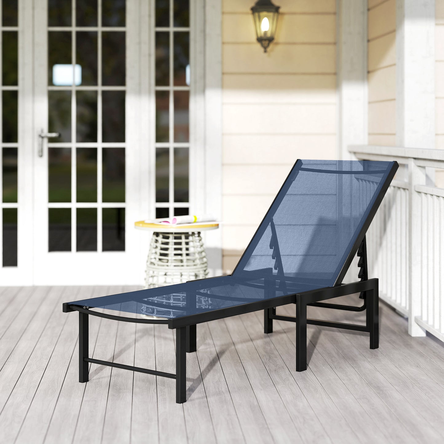 Sun Lounger, 5-Level Reclining Sun Lounger Chair, Dark Blue