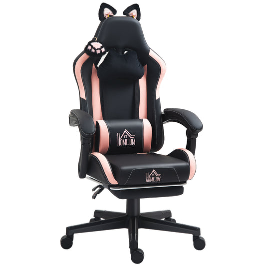 Gaming Chair with Footrest, Reclining Computer Chair, Black