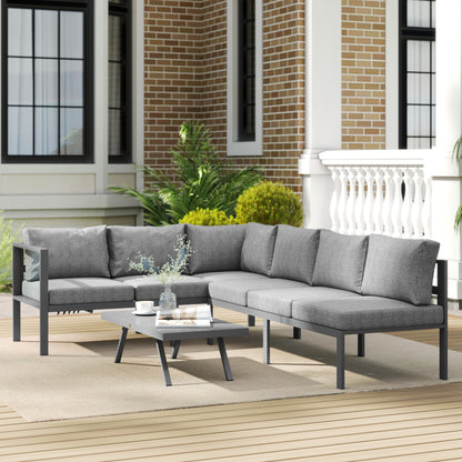 Patio Furniture Set Adjustable Backrest L-Shaped Dark Grey