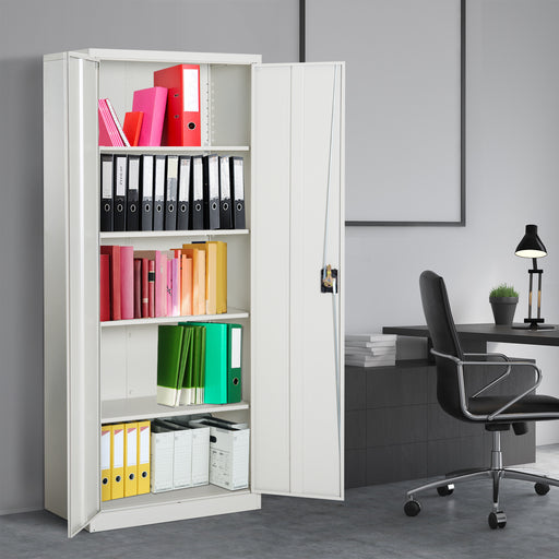 Cool Rolled Steel Tall Office Lockable Filing Cabinet 2 Doors 4 Internal Adjustable Shelves Bookcase Cabinet Storage Unit