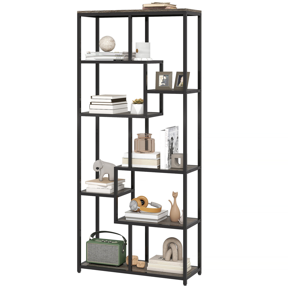 Industrial Bookcase 7-Tier Bookshelf Shelving Unit Grey Black