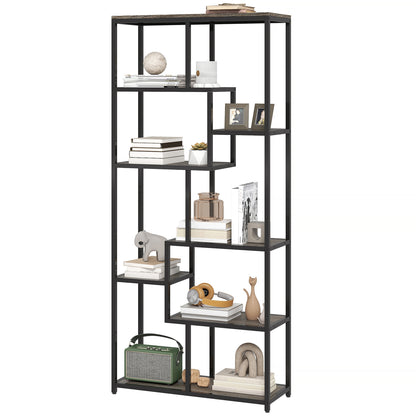 Industrial Bookcase 7-Tier Bookshelf Shelving Unit Grey Black