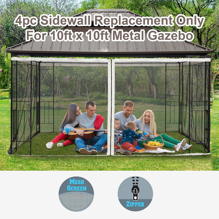 Replacement Mesh Mosquito Netting Screen Walls for 10 x 10ft Patio Gazebo, 4-panel Sidewalls with Zippers (Wall Only, Canopy Not Included)