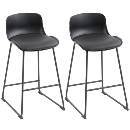 Modern Bar Stools Set of 2, PU Leather Upholstered Barstools, Black