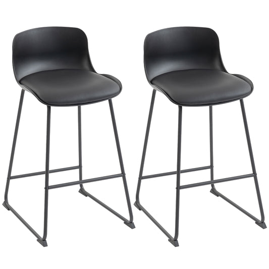 Modern Bar Stools Set of 2, PU Leather Upholstered Barstools, Black