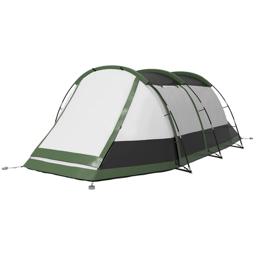 3-4 Man Camping Tent, Family Tunnel Tent, 2000mm Waterproof, Portable with Bag, Green