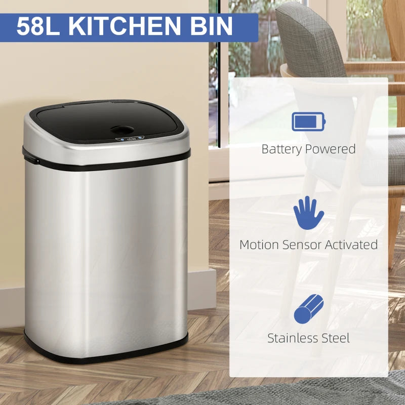 58L Stainless Steel Kitchen Automatic Sensor Dustbin