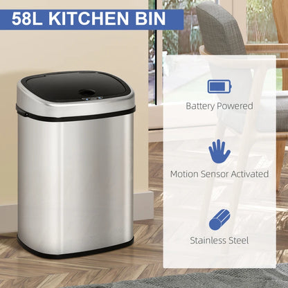 58L Stainless Steel Kitchen Automatic Sensor Dustbin