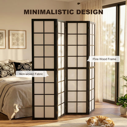 4 Panel Folding Room Divider, Freestanding Privacy Screen, Indoor Room Partition for Living Room, Bedroom and Office, 160 x 170cm, Black