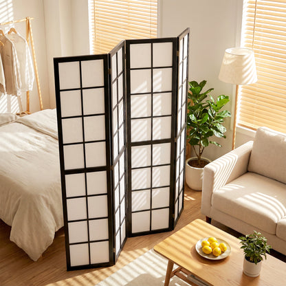 4 Panel Folding Room Divider, Freestanding Privacy Screen, Indoor Room Partition for Living Room, Bedroom and Office, 160 x 170cm, Black